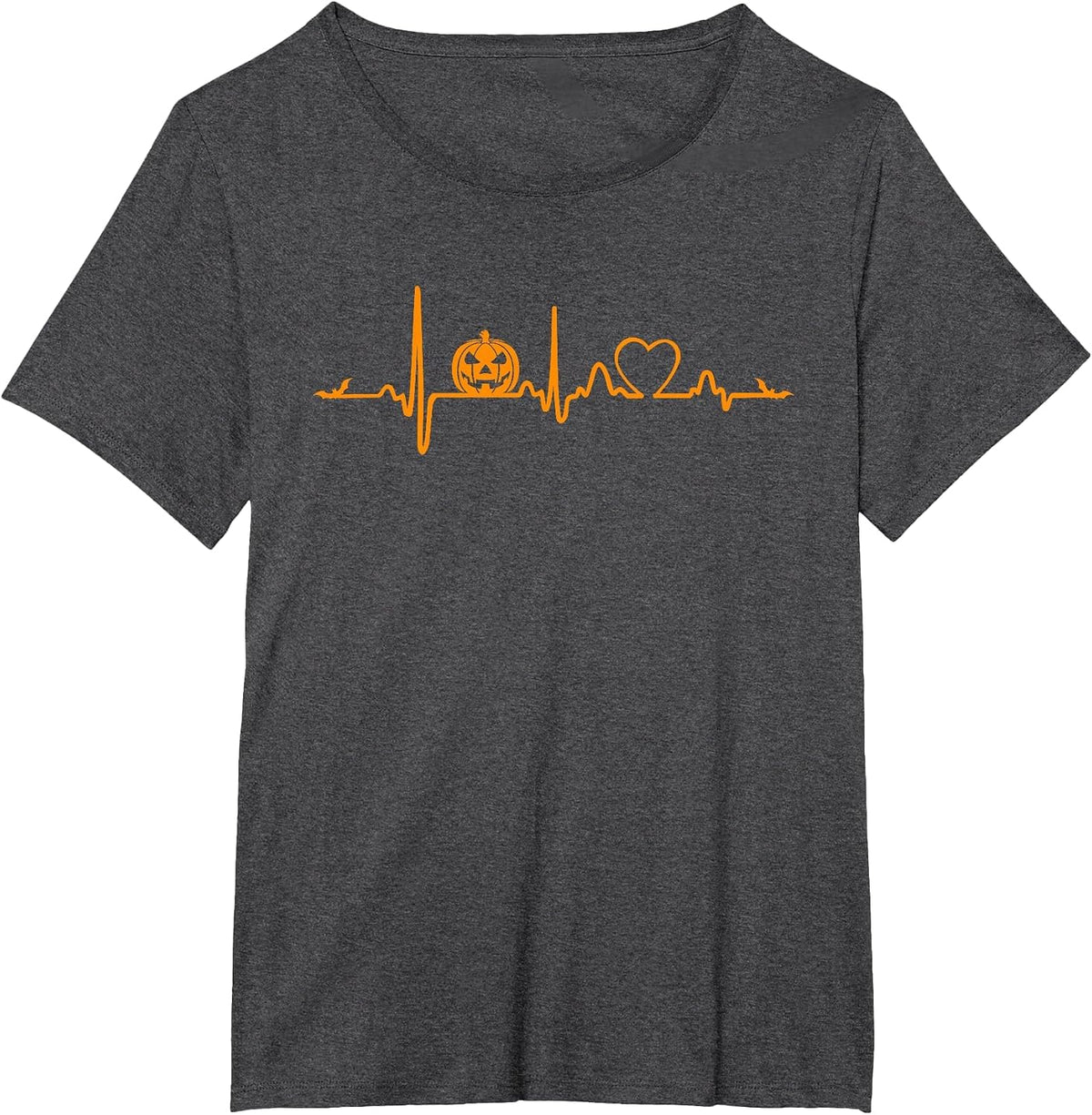 Pumpkin Heartbeat Halloween T-Shirt - Dark Heather Grey