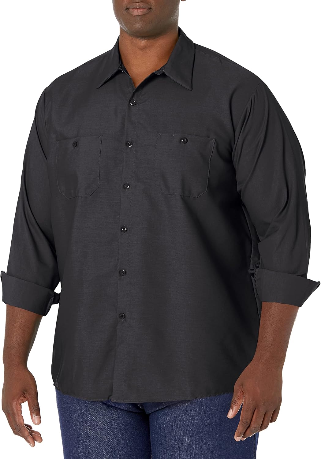 Red Kap Men's Long Sleeve Industrial Work Shirt | Moisture Wicking Button Up, Wrinkle Resistance Fights Fading & Stains -