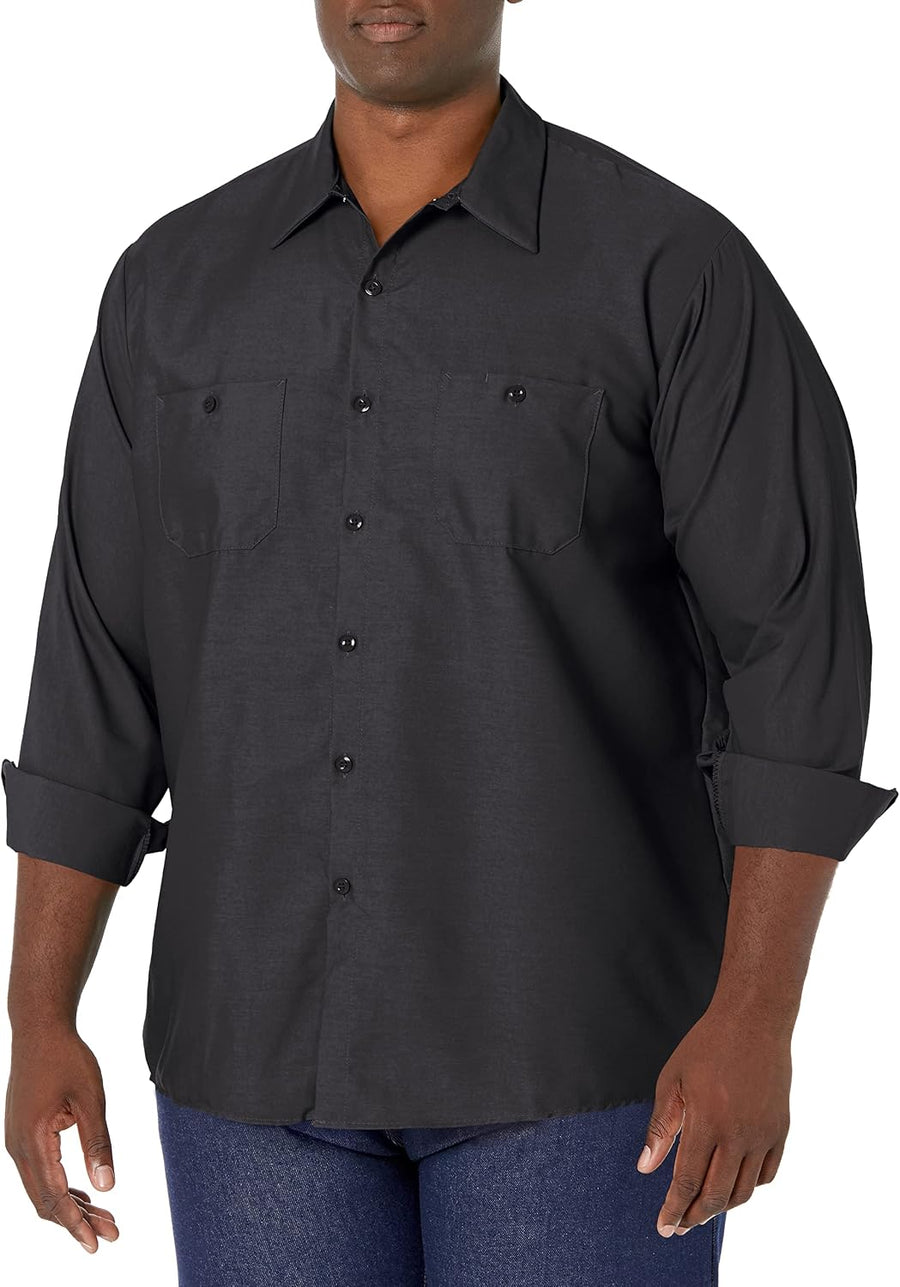 Red Kap Men's Long Sleeve Industrial Work Shirt | Moisture Wicking Button Up, Wrinkle Resistance Fights Fading & Stains -