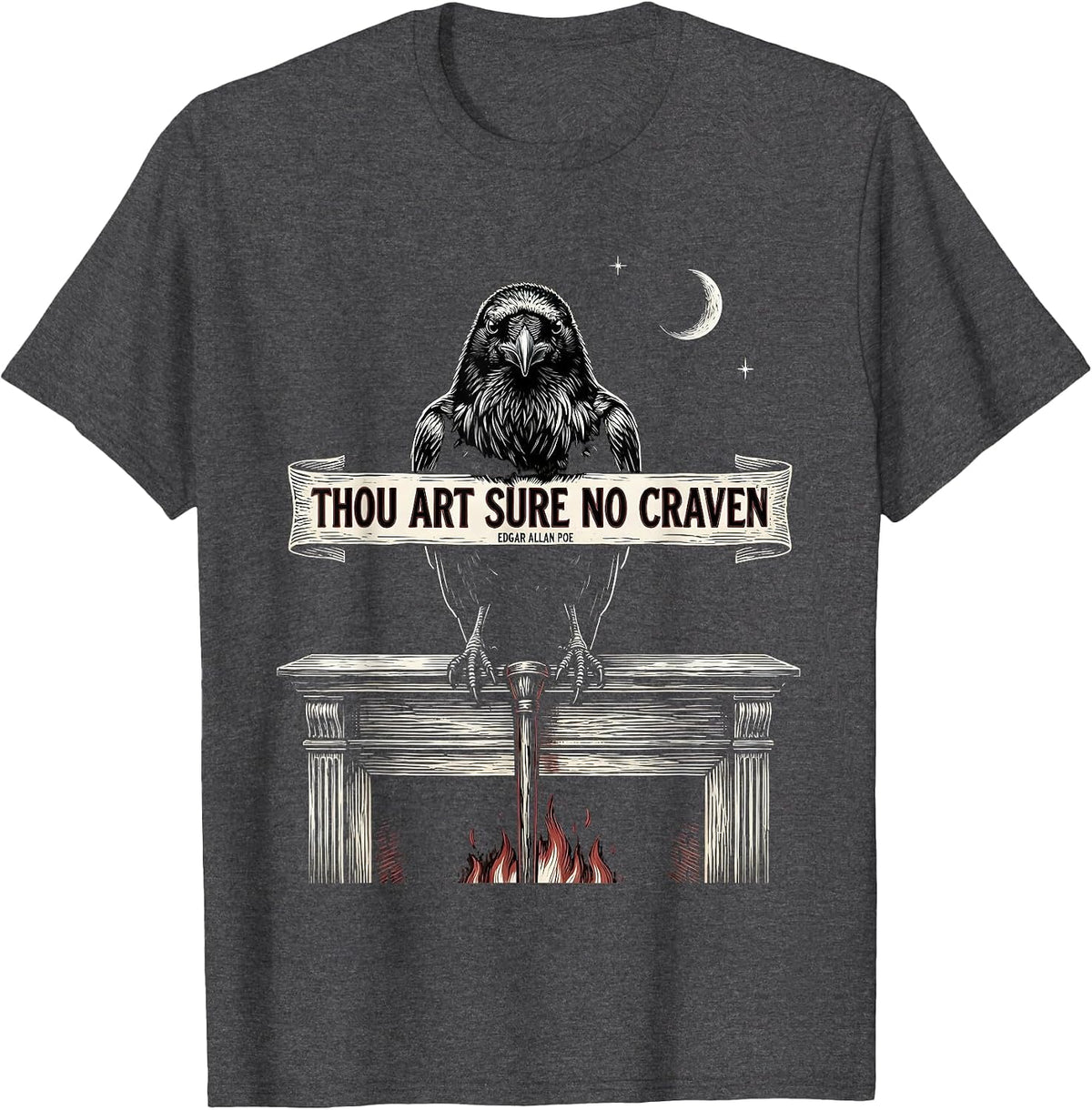 Men's Thou Art Sure No Craven — Edgar Allan Poe Gothic T-Shirt - Dark Heather Grey