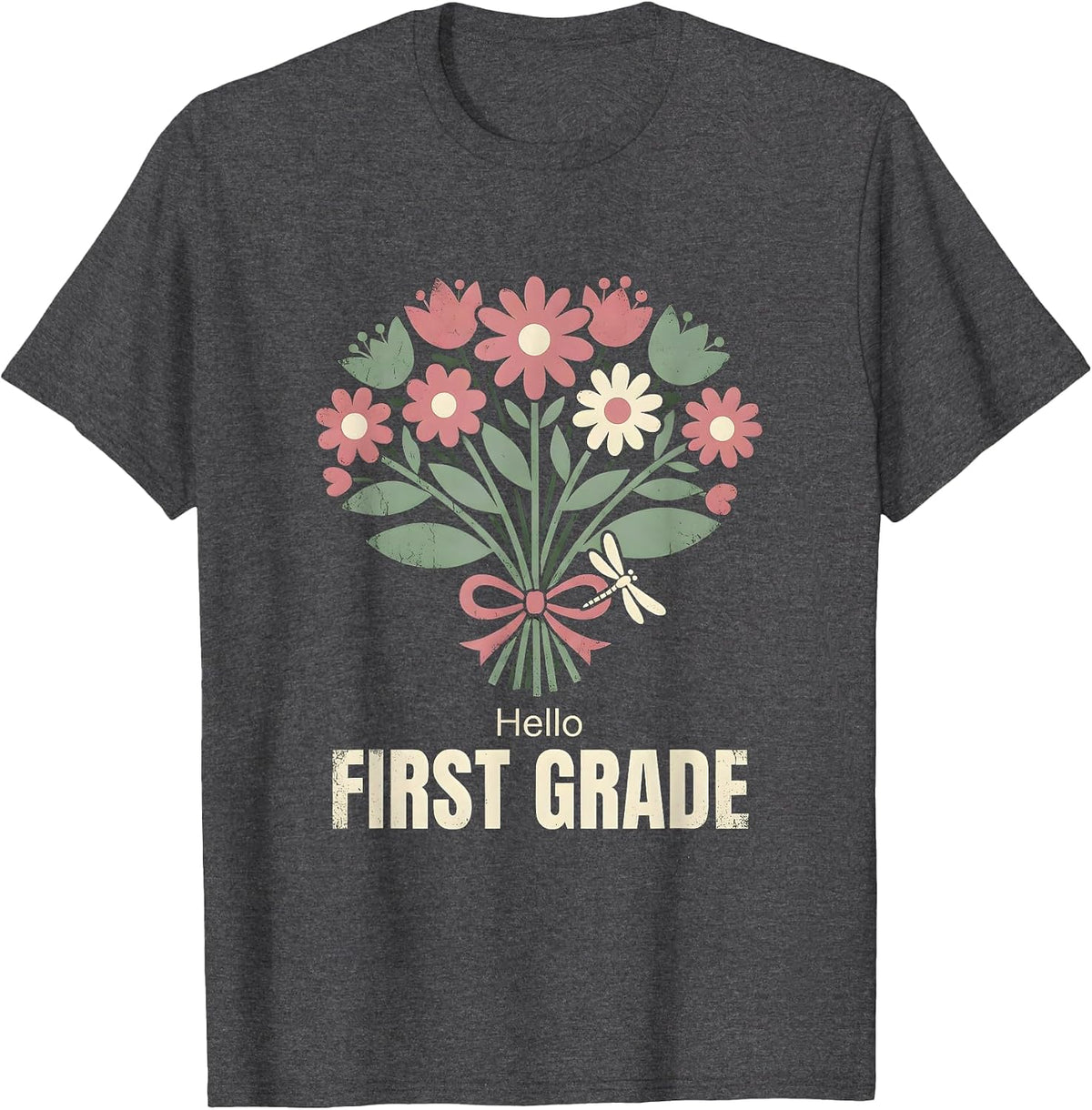 Men's Hello, First Grade Floral Boho Back To School Teacher Gift T-Shirt - Dark Heather Grey