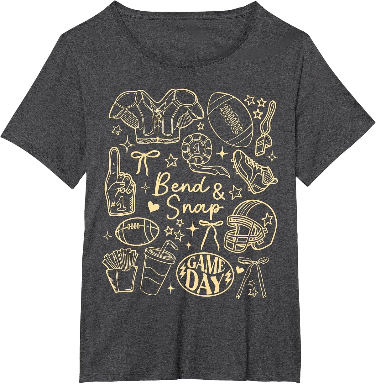 Funny Game Day Touchdown Season Cute Bend and Snap Football T-Shirt - Dark Heather Grey