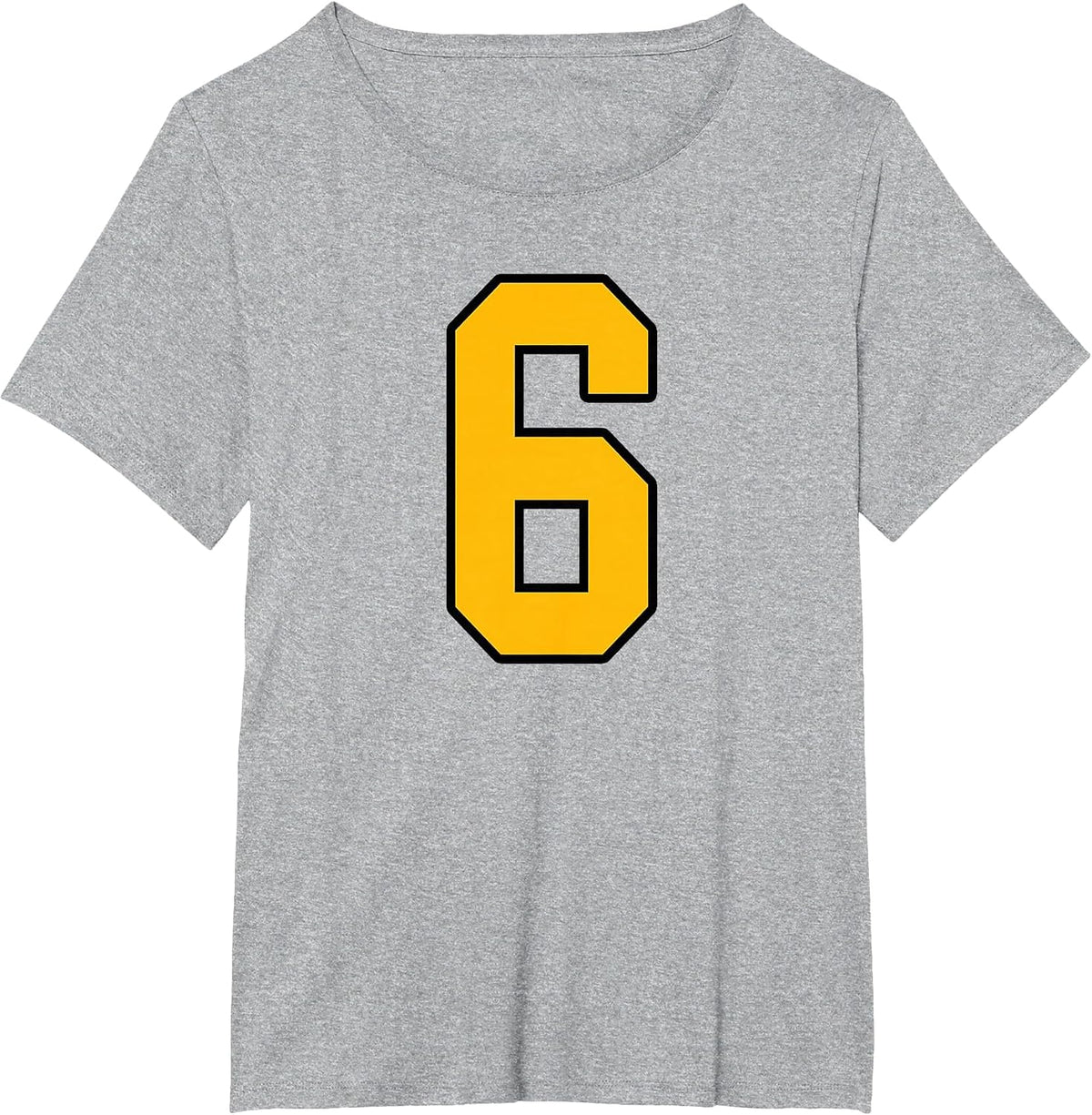 Gold and Black Sports Number 6 Jersey Uniform Player T-Shirt - Heather Grey