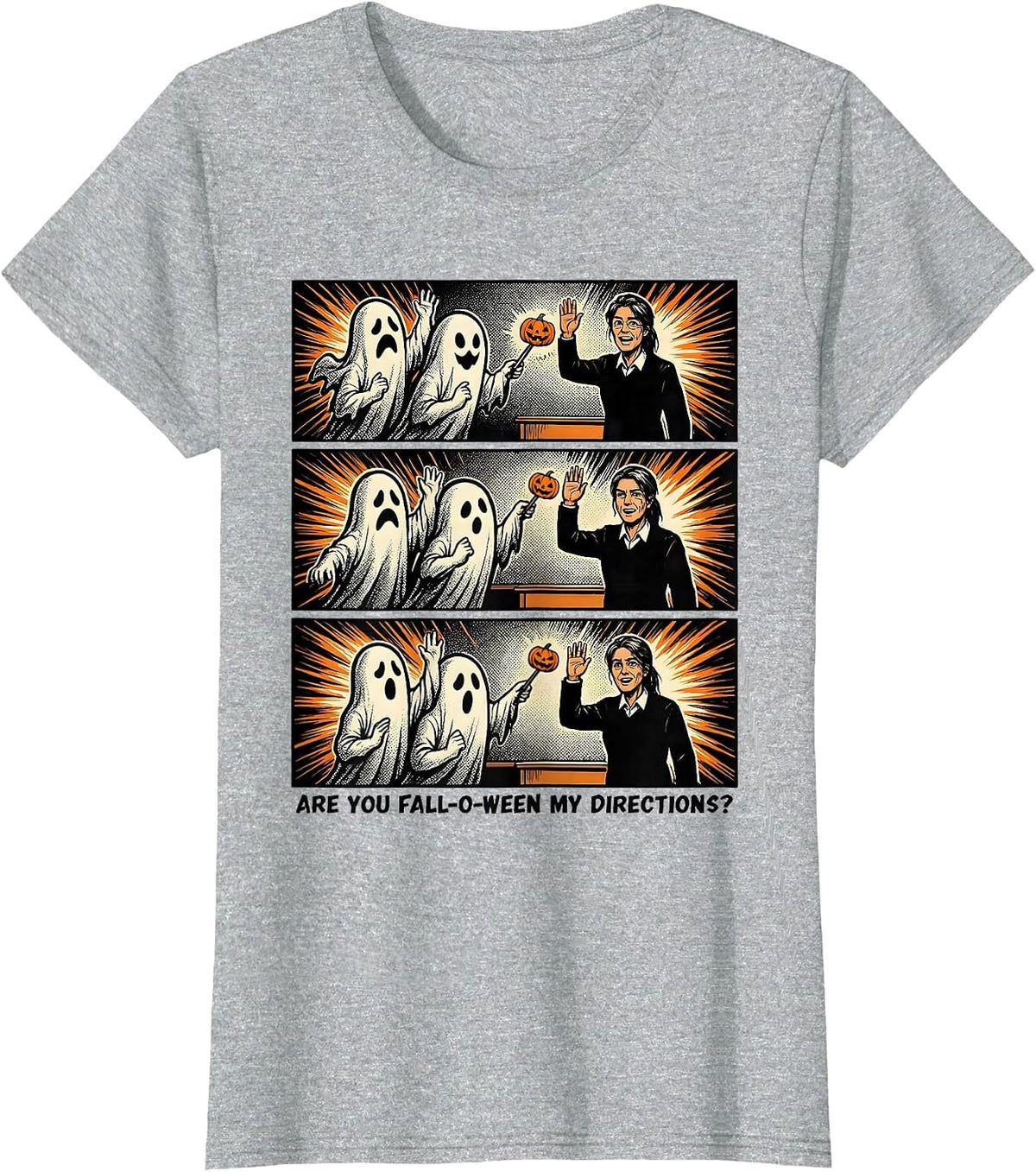 Women's Are You Fall-O-Ween My Directions Comic Book Teacher Ghost T-Shirt - Heather Grey