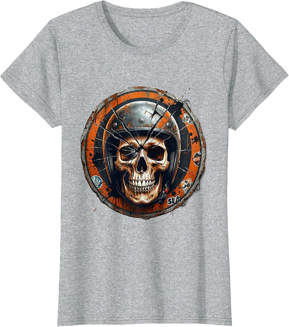 Skull Skater Helmet Cracked Visor Graphic T-Shirt - Heather Grey