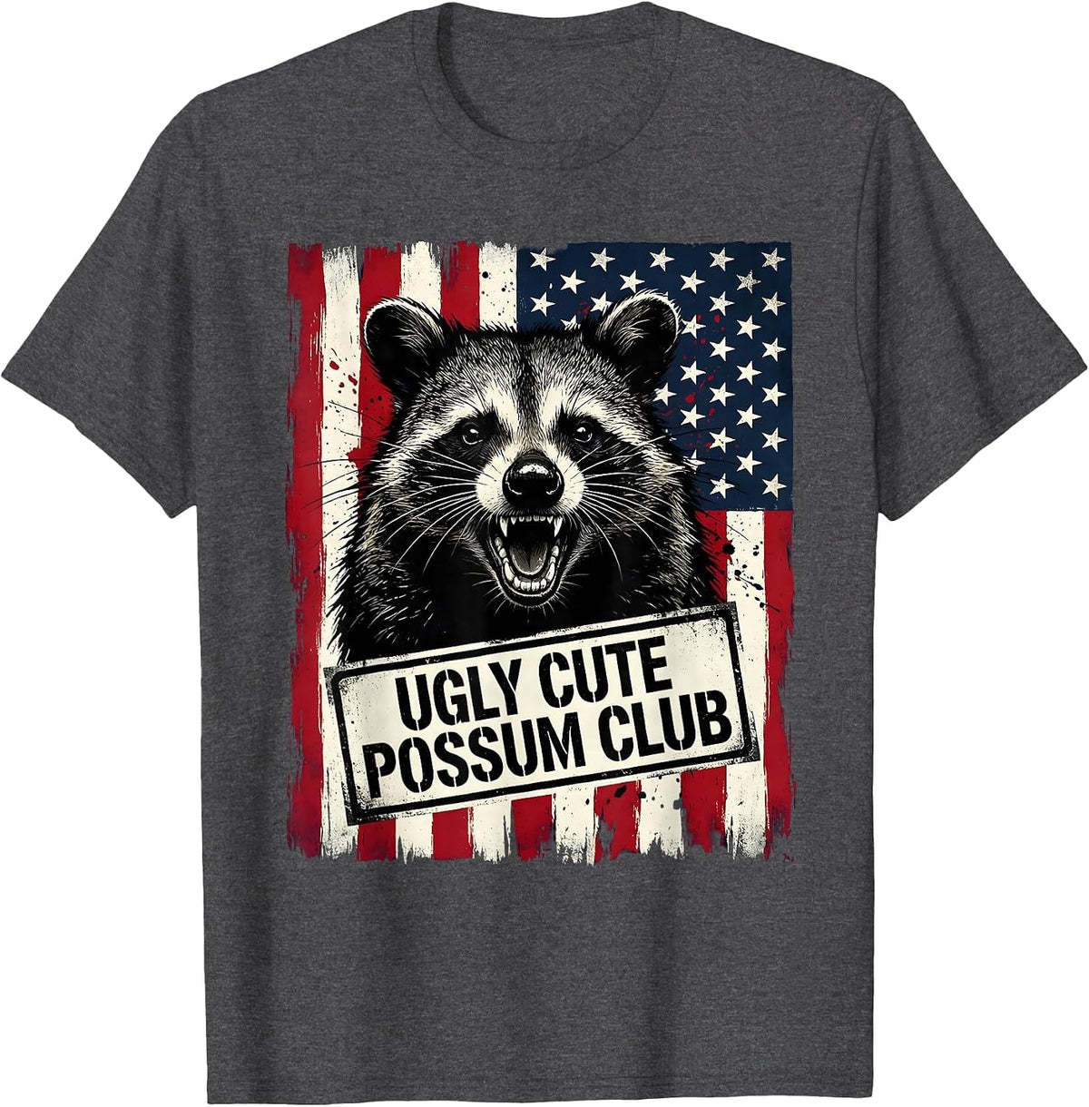 Men's Ugly Cute Possum Club Funny Opossum Design T-Shirt - Dark Heather Grey