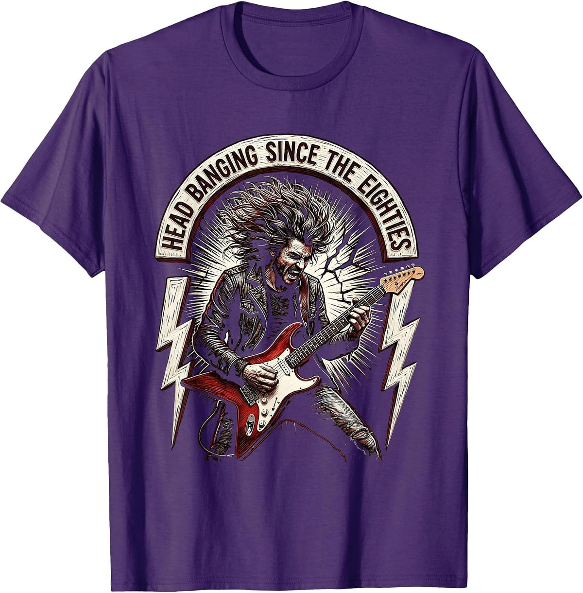 Head Banging Since the Eighties Rock Band Design T-Shirt - Purple