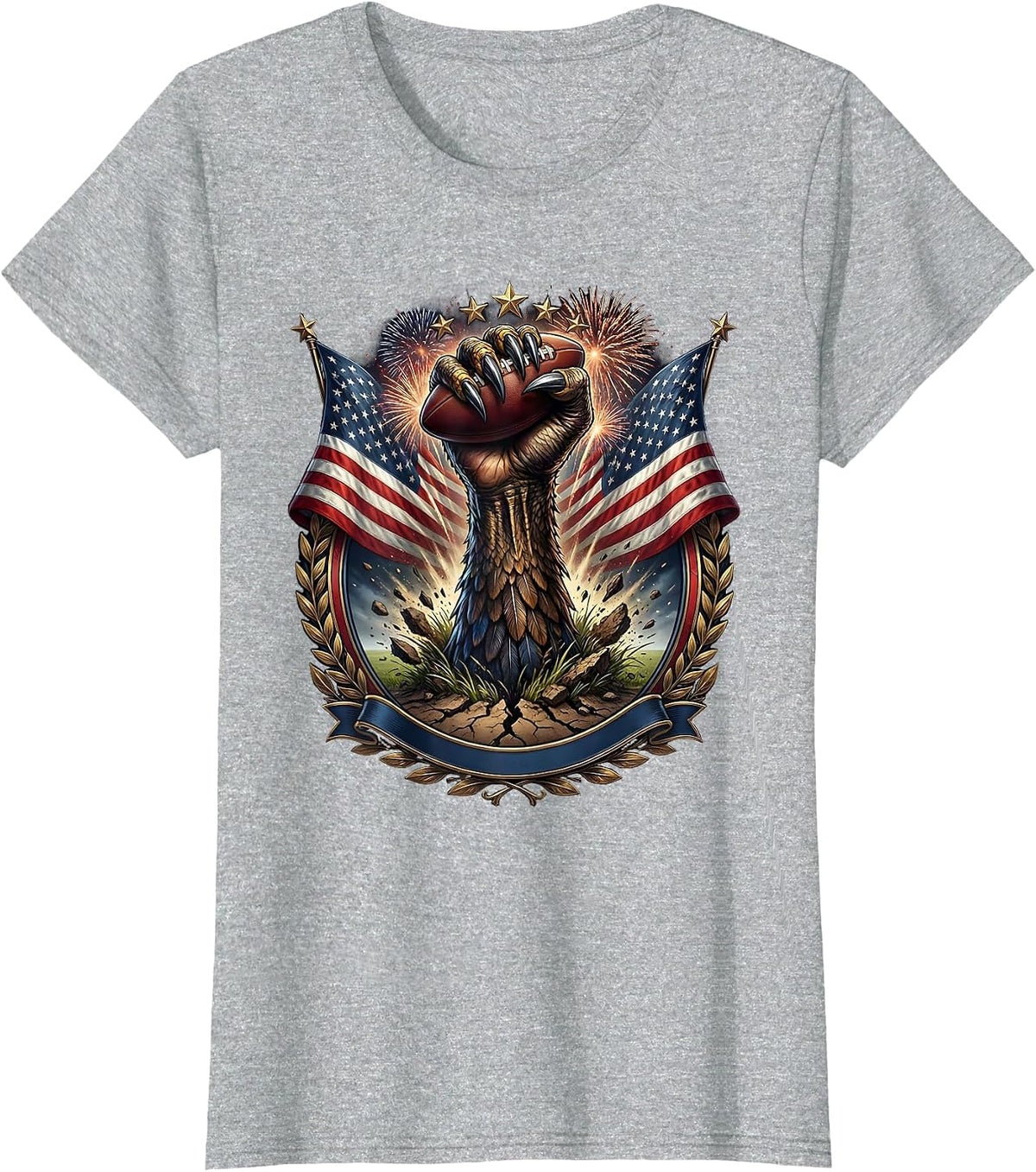 Monstrous Hand Rising From Turf Rugby Graphic T-Shirt - Heather Grey