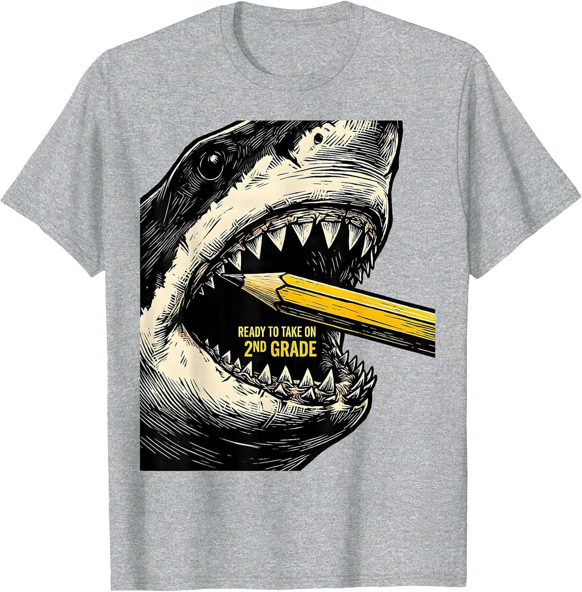 Men's Ready To Take On 2nd Grade Funny Shark First Day Of School T-Shirt - Heather Grey
