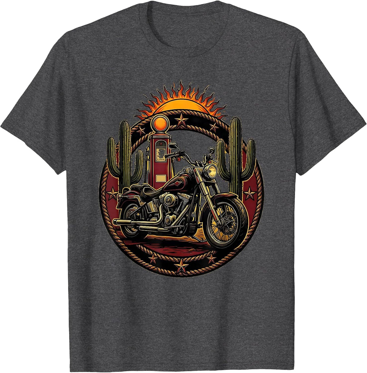 Vintage Motorcycle Desert Gas Pump Graphic T-Shirt - Dark Heather Grey