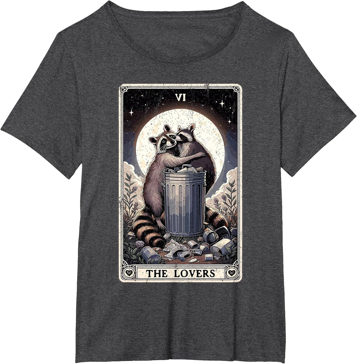Raccoon Tarot Card The Lovers Funny Raccoon T-Shirt - Dark Heather Grey