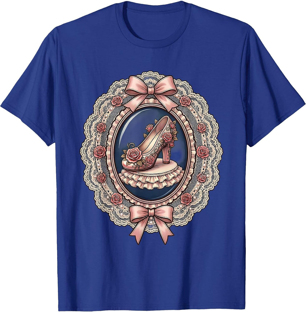 Ballet Flat With Climbing Roses Illustration T-Shirt - Royal Blue