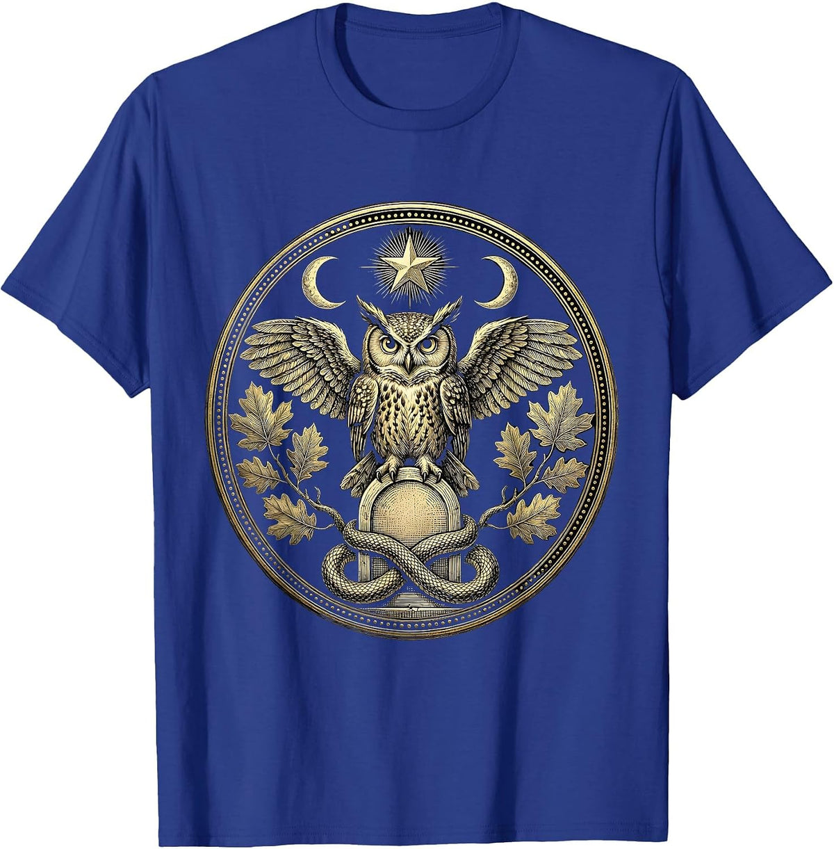 Men's Halloween Owl on Tombstone Falling Leaves Design T-Shirt - Royal Blue
