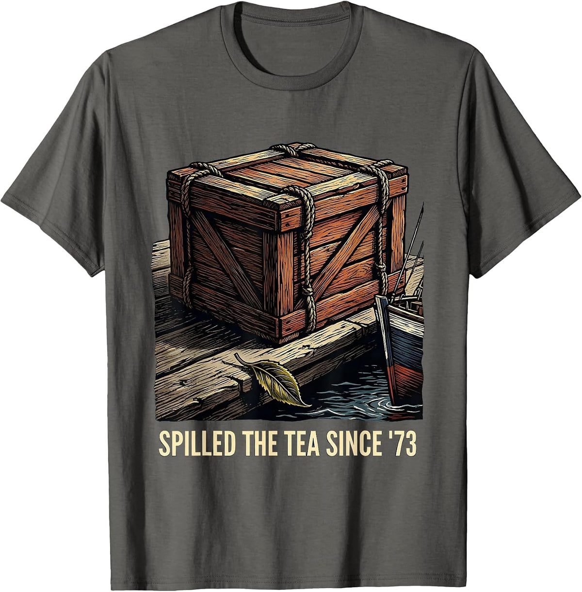 Spilled The Tea Since '73 Funny History Teacher Patriotic T-Shirt - Asphalt Grey