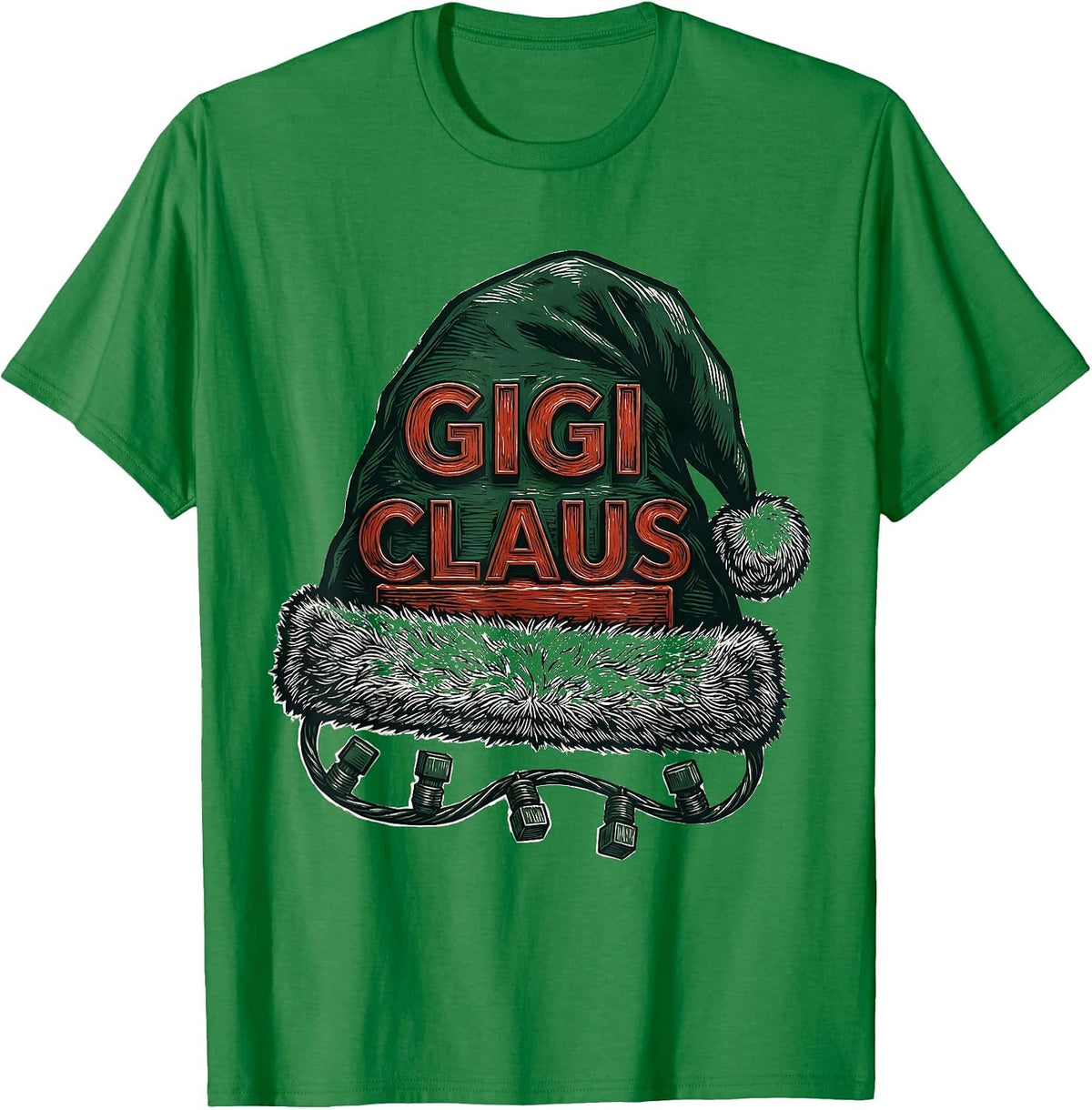 Men's Gigi Claus Linocut Family Matching Christmas Group Photo T-Shirt - Kelly Green