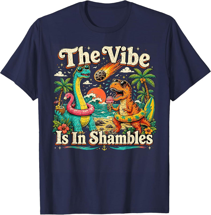 The Vibe is in Shambles Dinosaur Mental Health Awareness tee T-Shirt - Navy Blue
