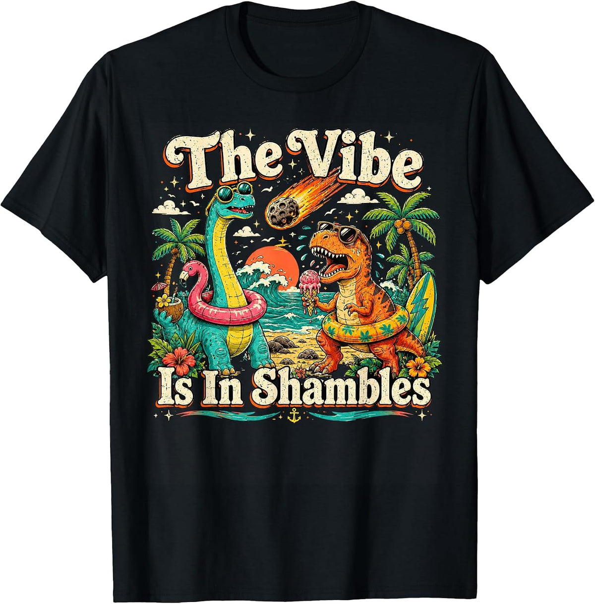 The Vibe is in Shambles Dinosaur Mental Health Awareness tee T-Shirt - Black