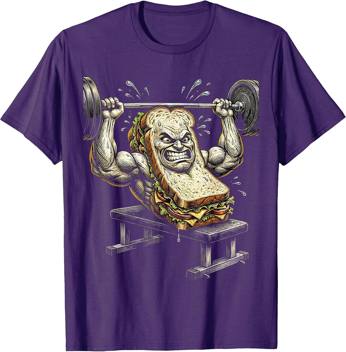 Men's Sandwich Powerlifter Funny Gym Weightlifting Tee T-Shirt - Purple