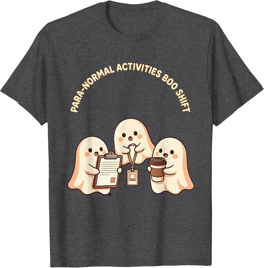 Men's Para-Normal Activities Boo Shift Cute Kawaii Ghost Para T-Shirt - Dark Heather Grey