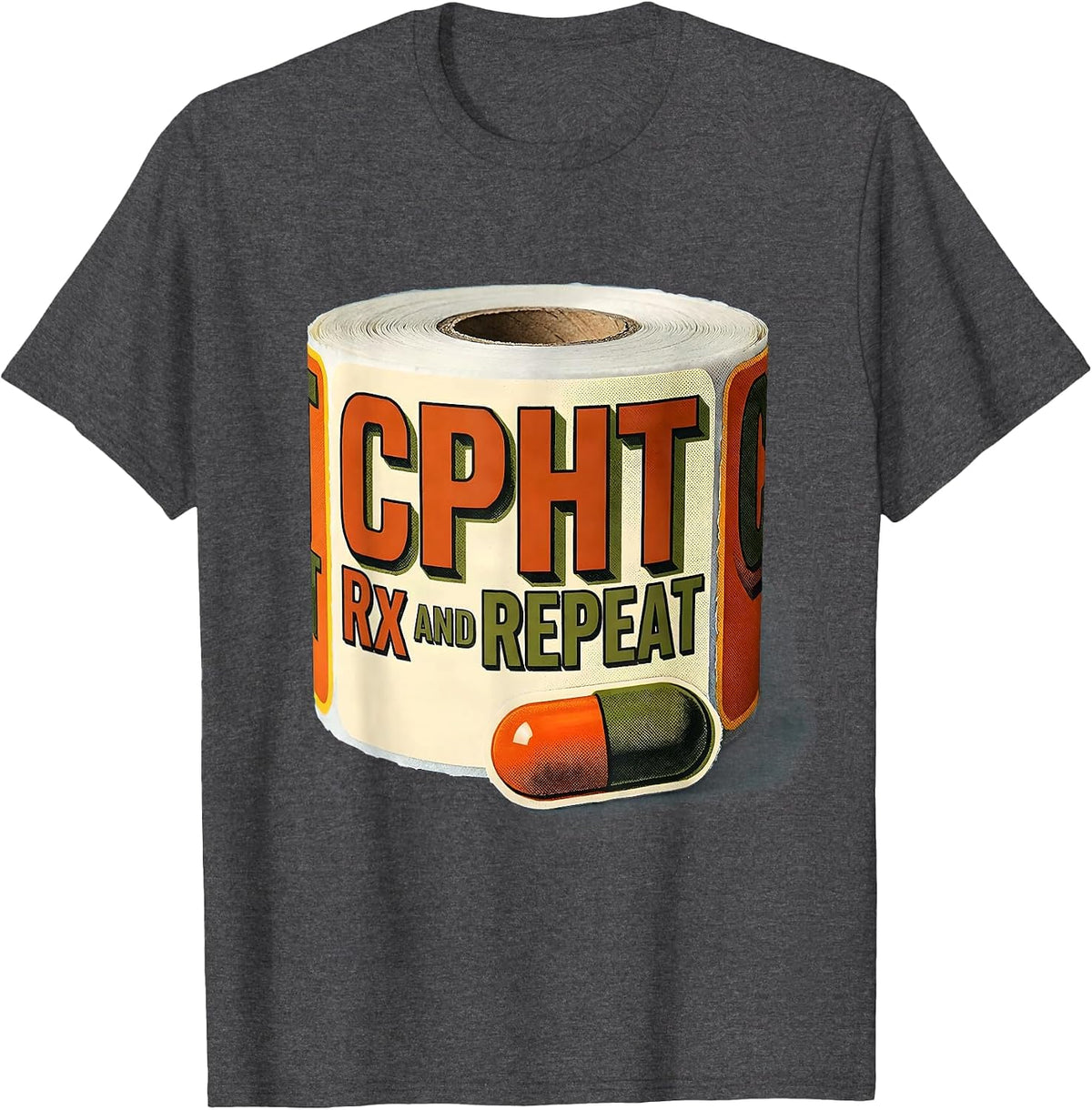 Men's CPhT Rx And Repeat Cute Pharmacy Technician Humor T-Shirt - Dark Heather Grey