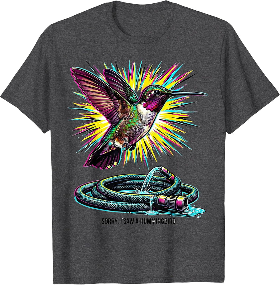 Men's Sorry, I Saw A Hummingbird Pop Art Bird Lover Humor T-Shirt - Dark Heather Grey