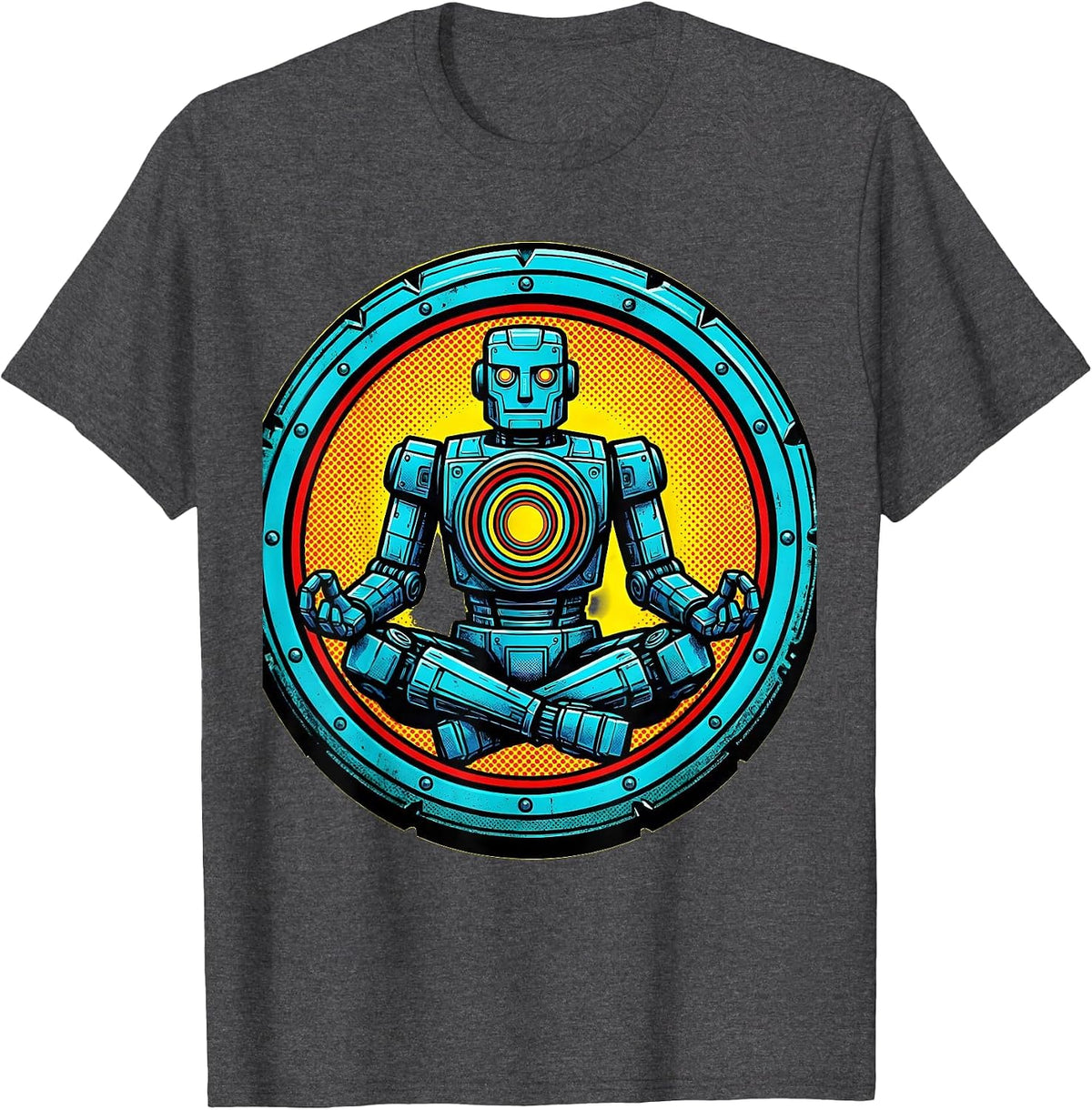 GI Robot Lotus Pose Glowing Core Zen Art T-Shirt - Dark Heather Grey