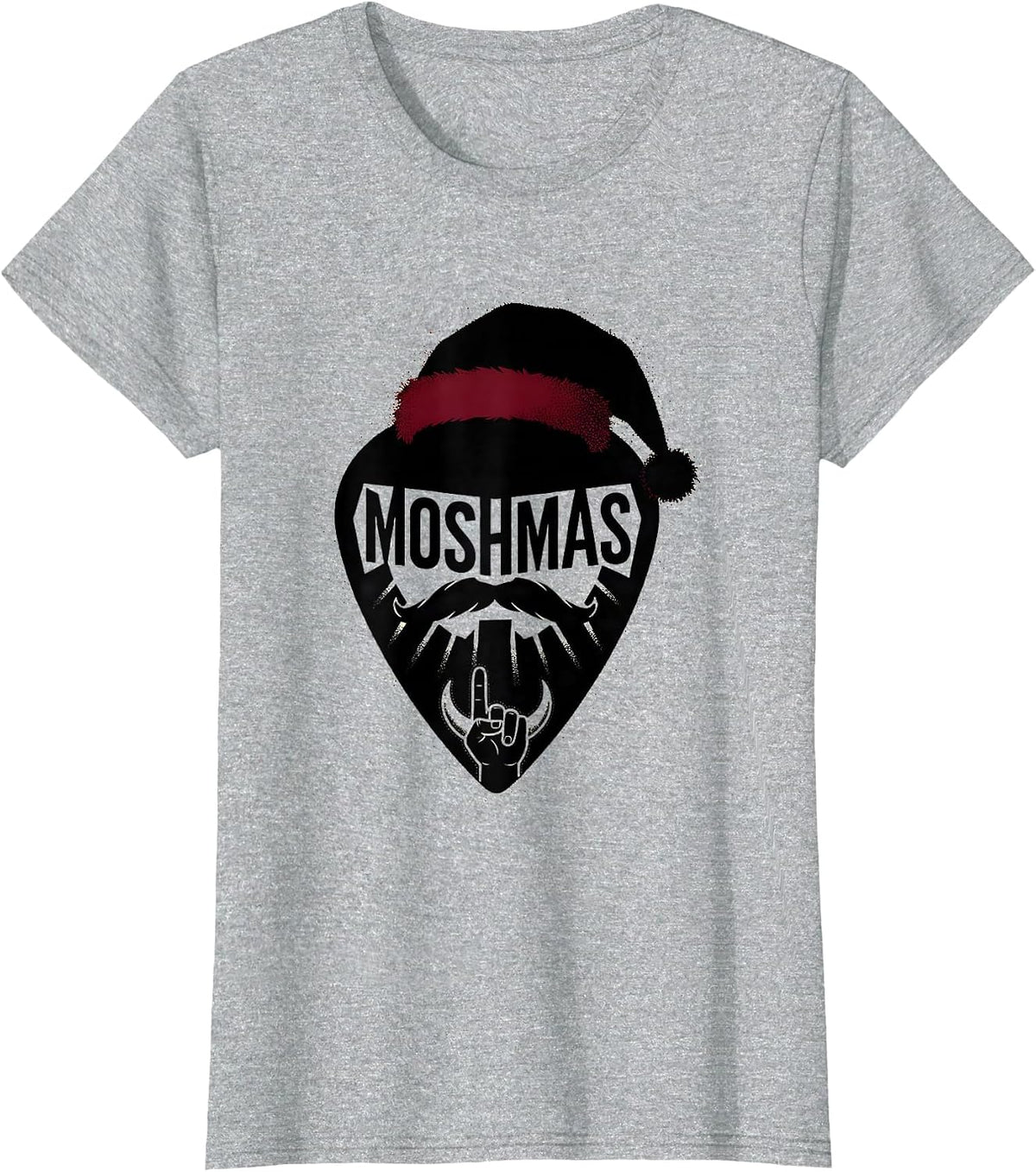 Moshmas Blackwork Dotwork Heavy Metal Santa Parody Christmas T-Shirt - Heather Grey