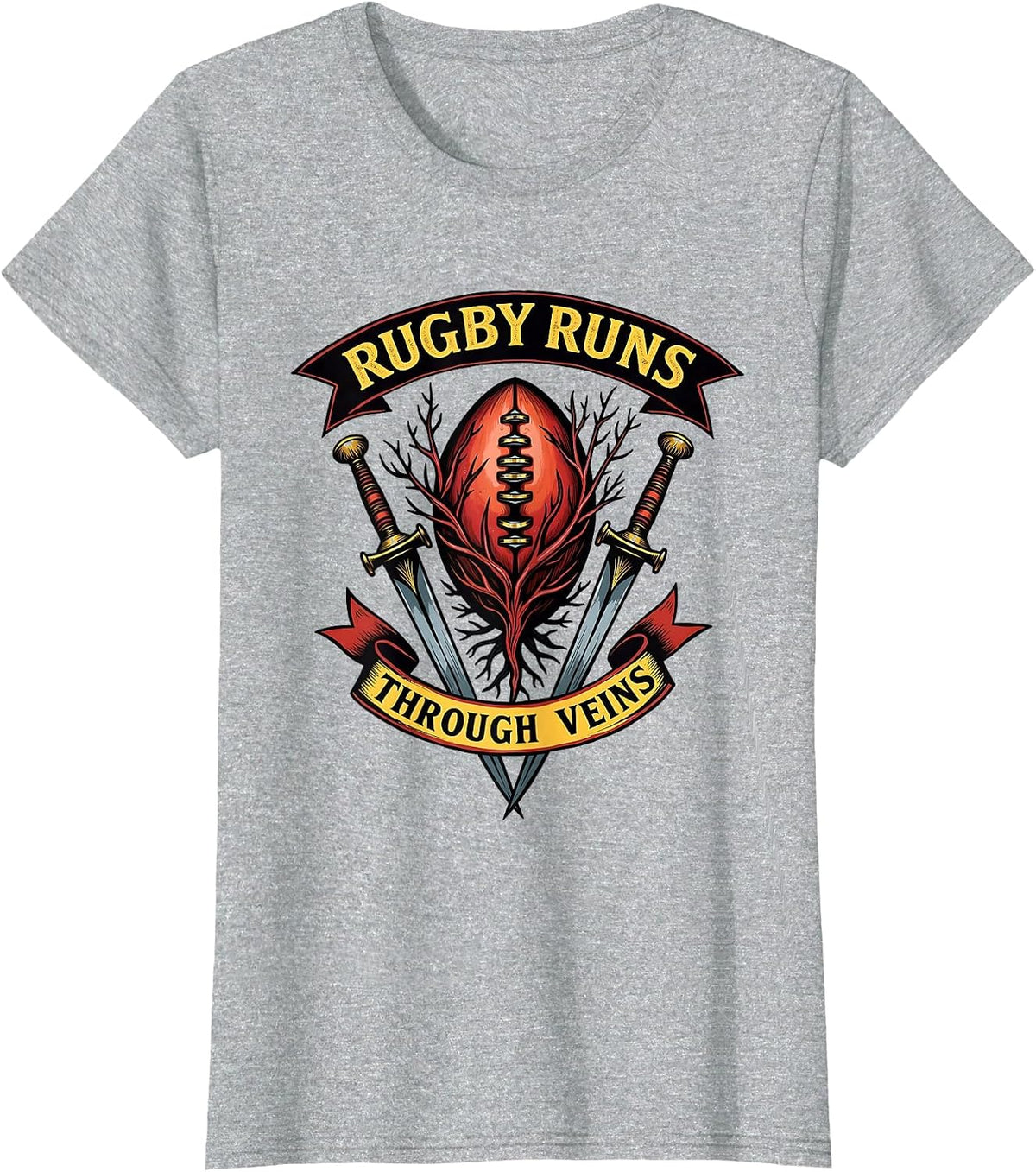 Rugby Runs Through Veins Men's Rugby Design T-Shirt - Heather Grey