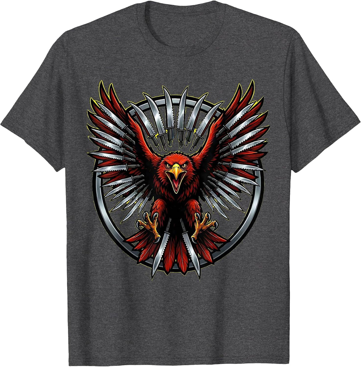 Punk Rock Eagle Razor Blade Feathers Dive T-Shirt - Dark Heather Grey