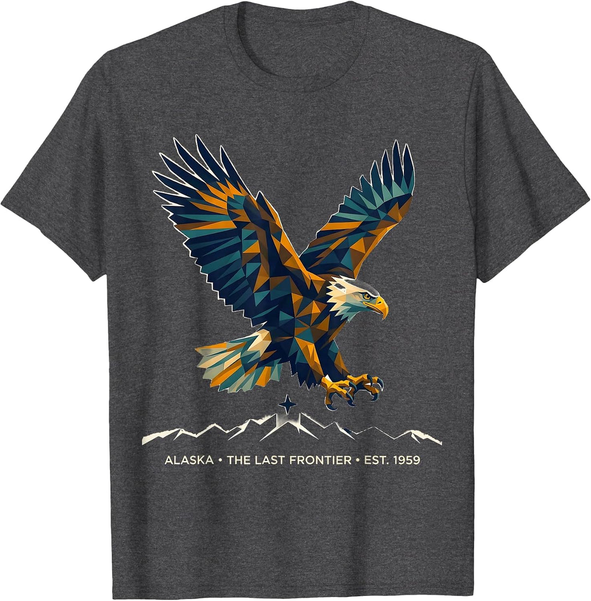 Men's Alaska The Last Frontier Est. 1959 Geometric Eagle Souvenir T-Shirt - Dark Heather Grey