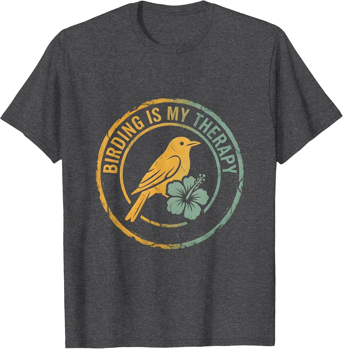 Birding Is My Therapy Bird Watching Design T-Shirt - Dark Heather Grey