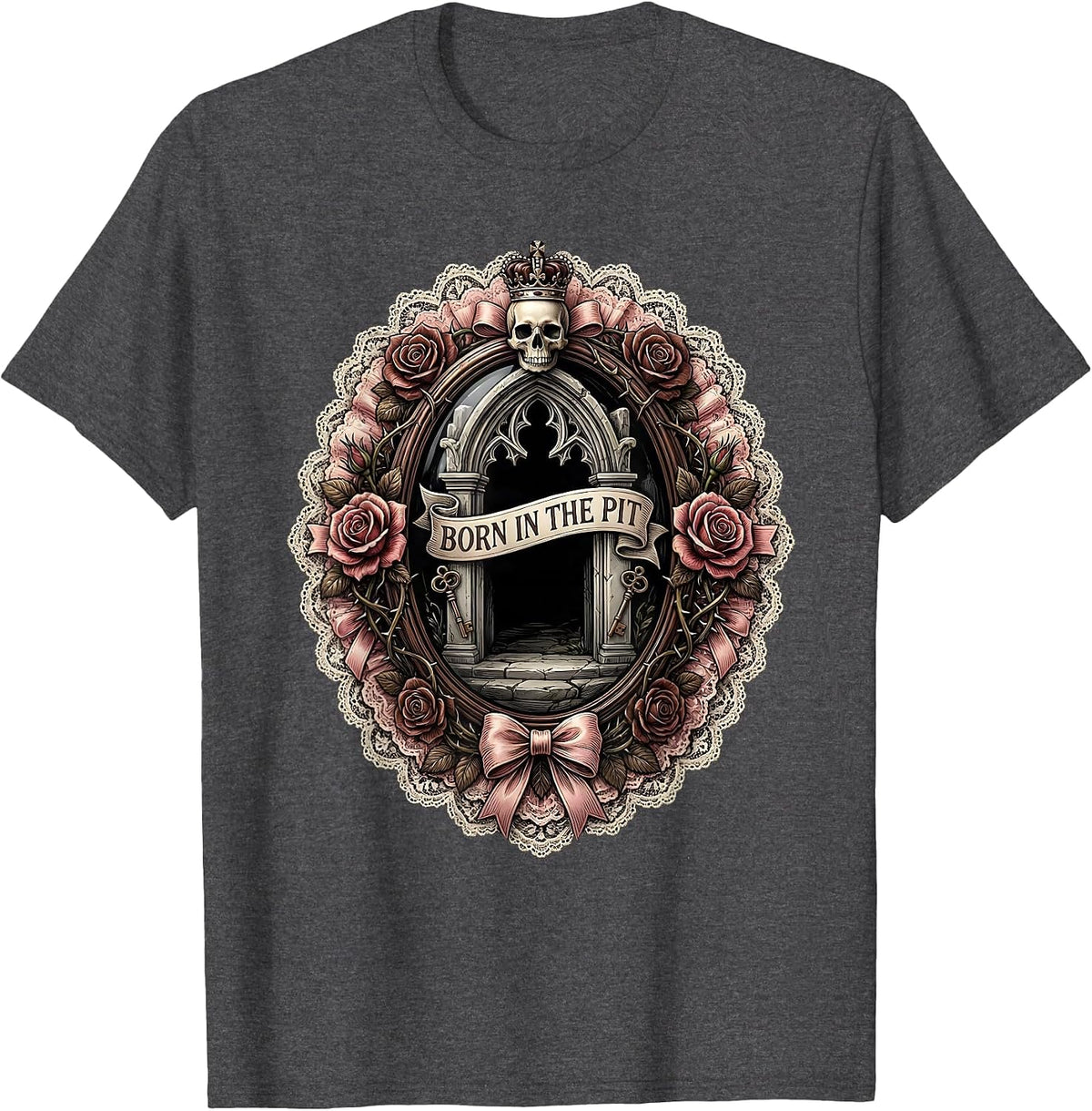 Born in the Pit Metal Band Graphic Design T-Shirt - Dark Heather Grey