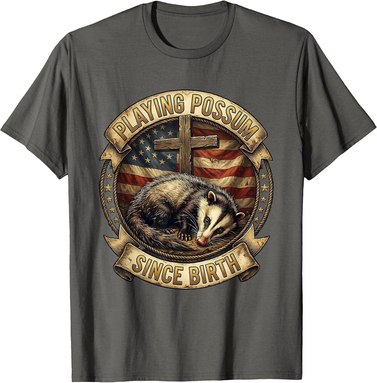 Playing Possum Since Birth Funny Opossum Design T-Shirt - Asphalt Grey