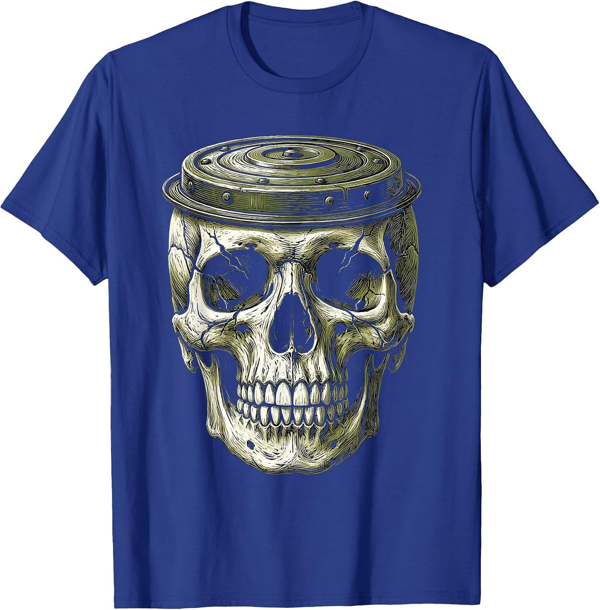 Skull Trash Can Lid Hat Garbage Truck Design T-Shirt - Royal Blue