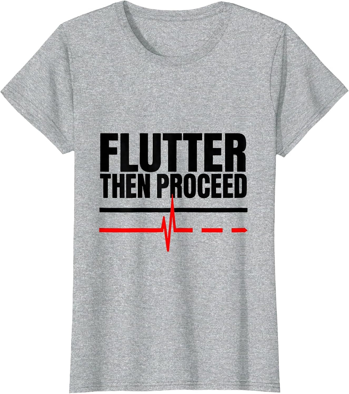 Flutter Then Proceed Stencil Graphic Cardiac Nurse Heartbeat T-Shirt - Heather Grey