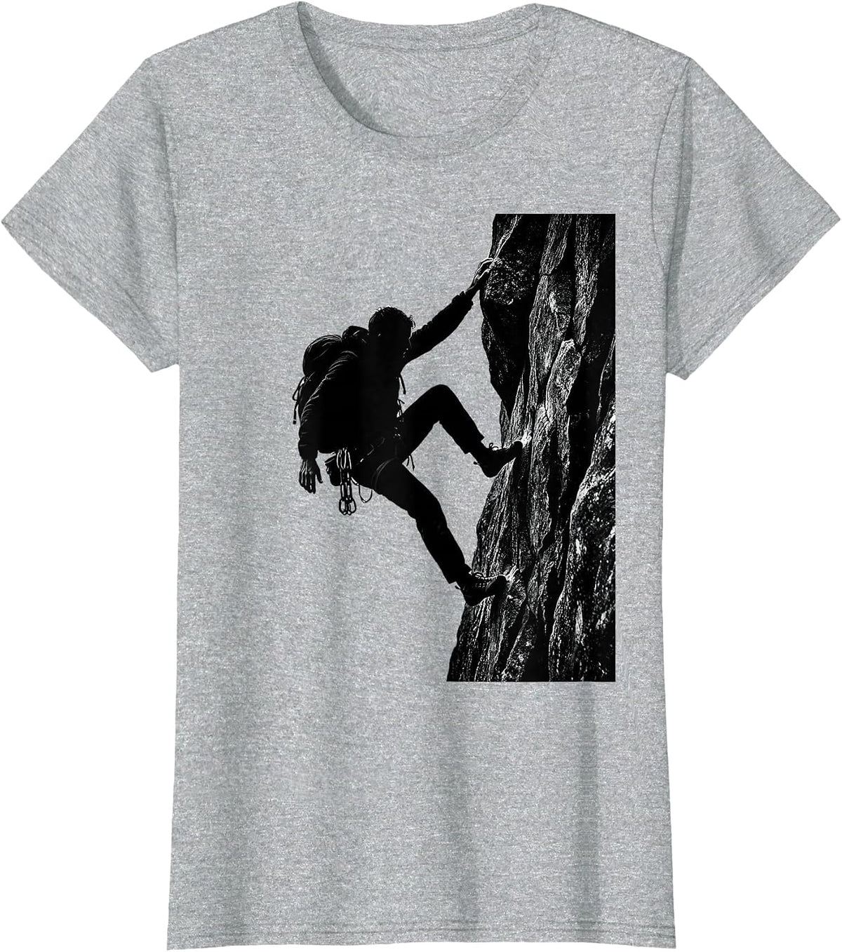 Rugged Mountain Climber Cliff Grip Illustration T-Shirt - Heather Grey