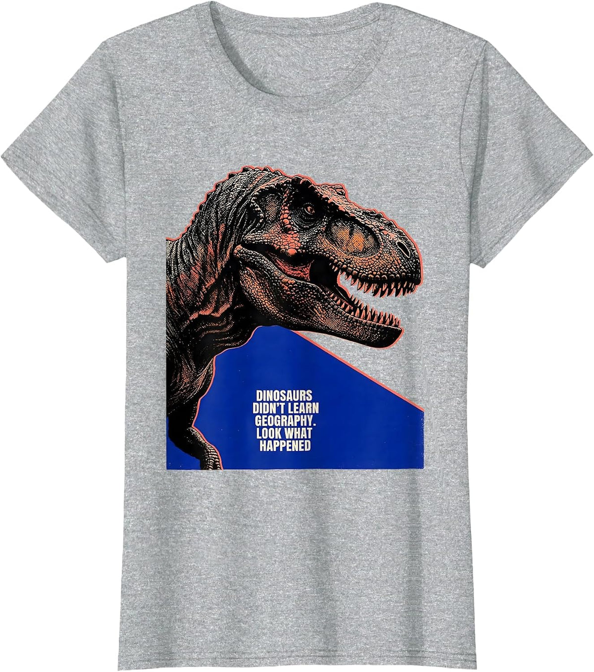 Dinosaurs Didn't Learn Geography. Look What Happened Teacher T-Shirt - Heather Grey