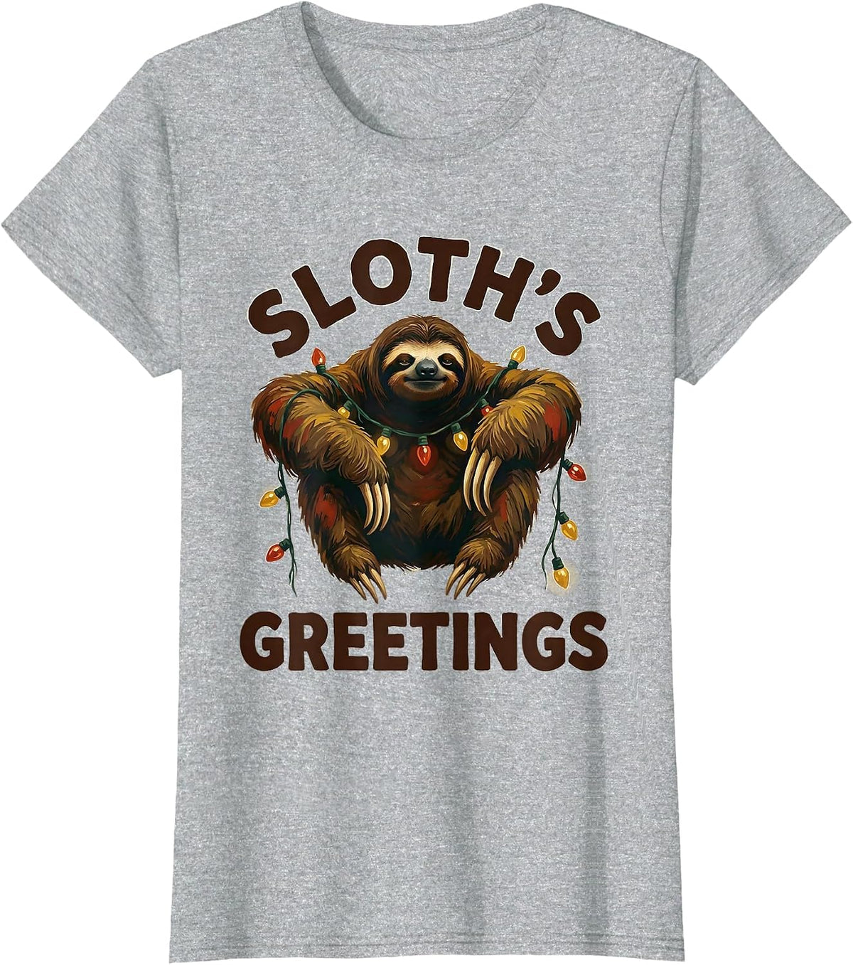 Women's Sloth's Greetings Funny Sloth Lover Christmas Pajama Gift T-Shirt - Heather Grey
