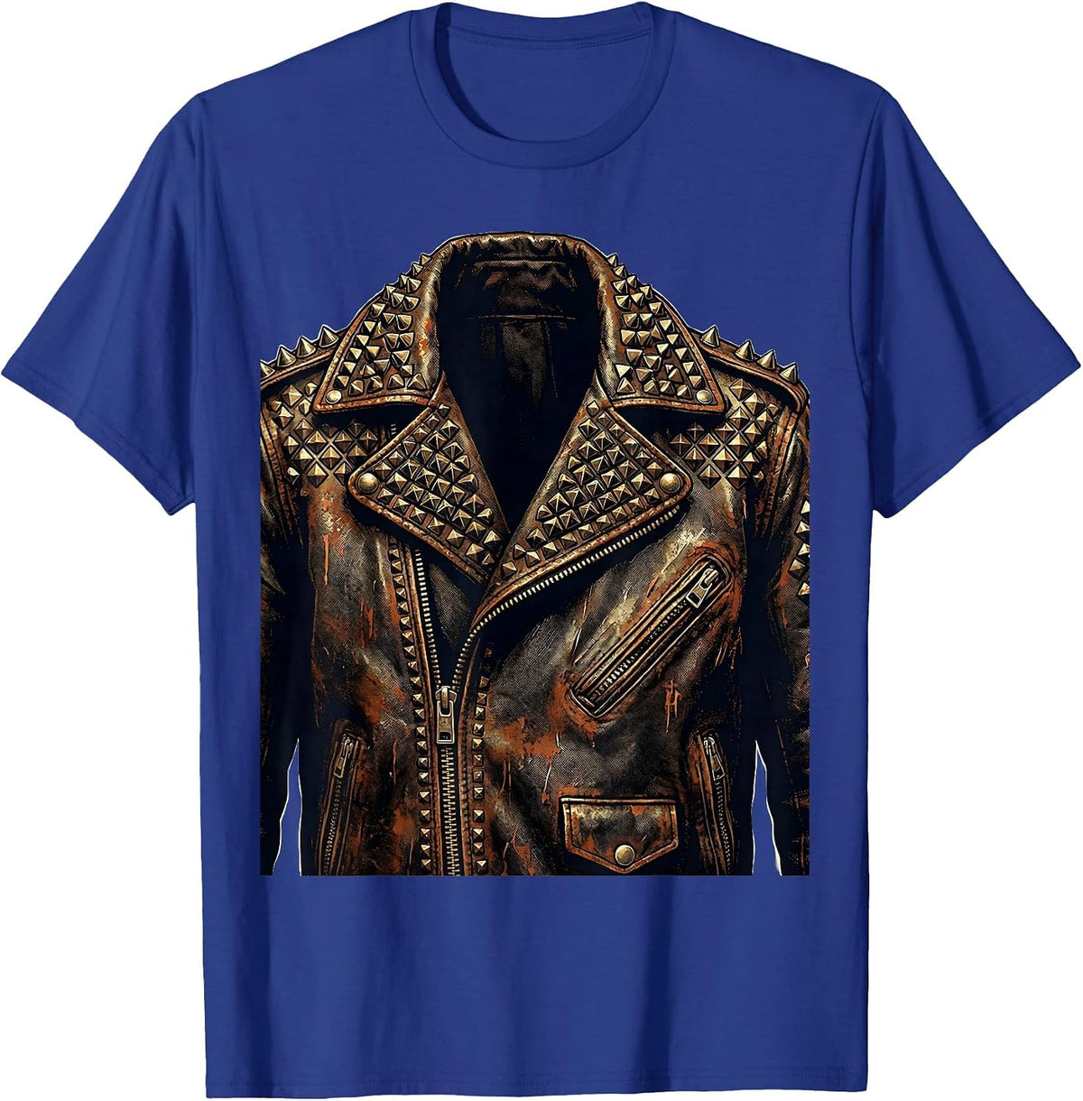 80s Studded Leather Jacket Graphic Tee T-Shirt - Royal Blue