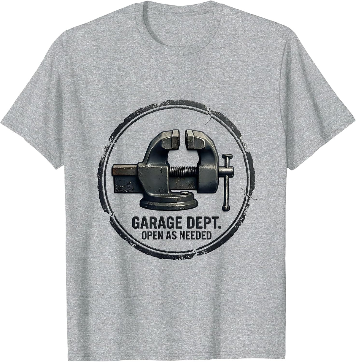 Men's Garage Dept. Open As Needed Rubber Stamp Dad Joke Mechanic T-Shirt - Heather Grey