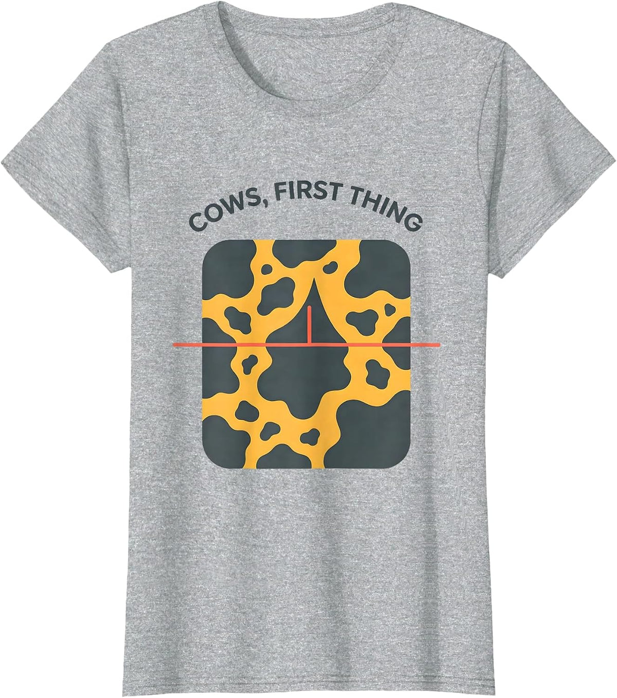Women's Cows, First Thing Funny Cow Print Cow Lover Animal Graphic T-Shirt - Heather Grey