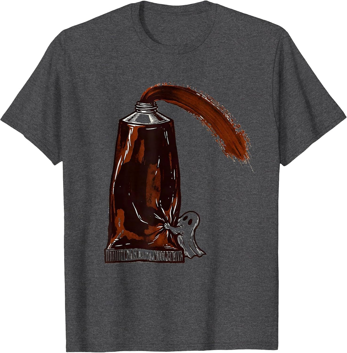 Oversized Paint Tube Ghost Art Teacher Halloween T-Shirt - Dark Heather Grey