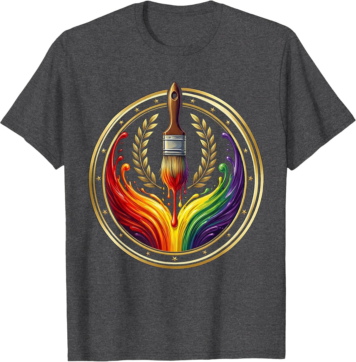 Men's PreK Teacher Rainbow Paintbrush Art Design T-Shirt - Dark Heather Grey