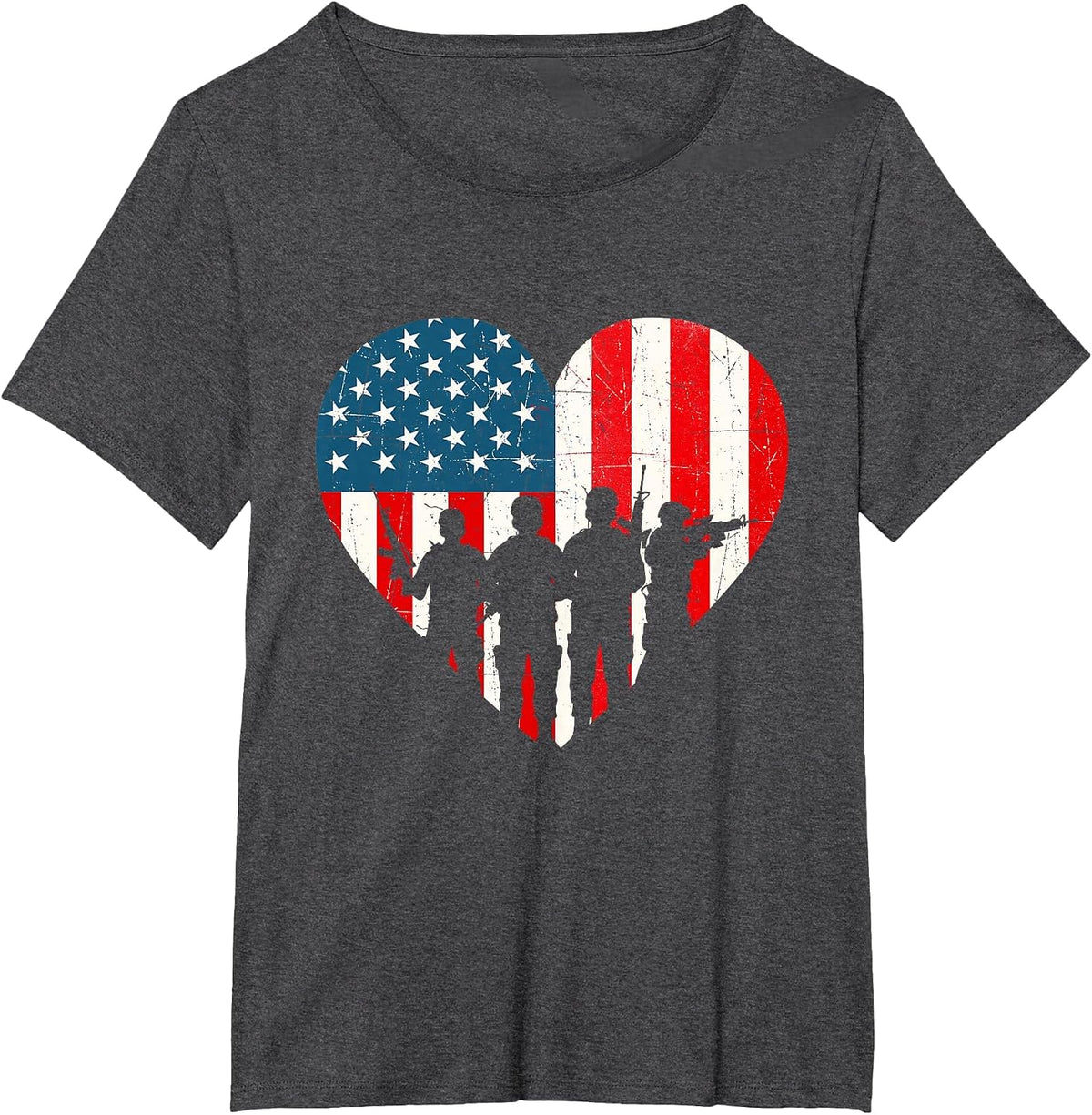 US Flag Heart Soldiers - Patriotic Veterans Memorial Day T-Shirt - Dark Heather Grey