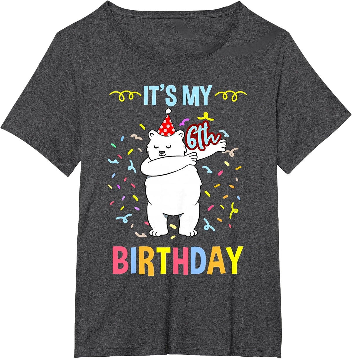 Its My 6th Birthday Dabbing Polar Bear T-Shirt - Dark Heather Grey