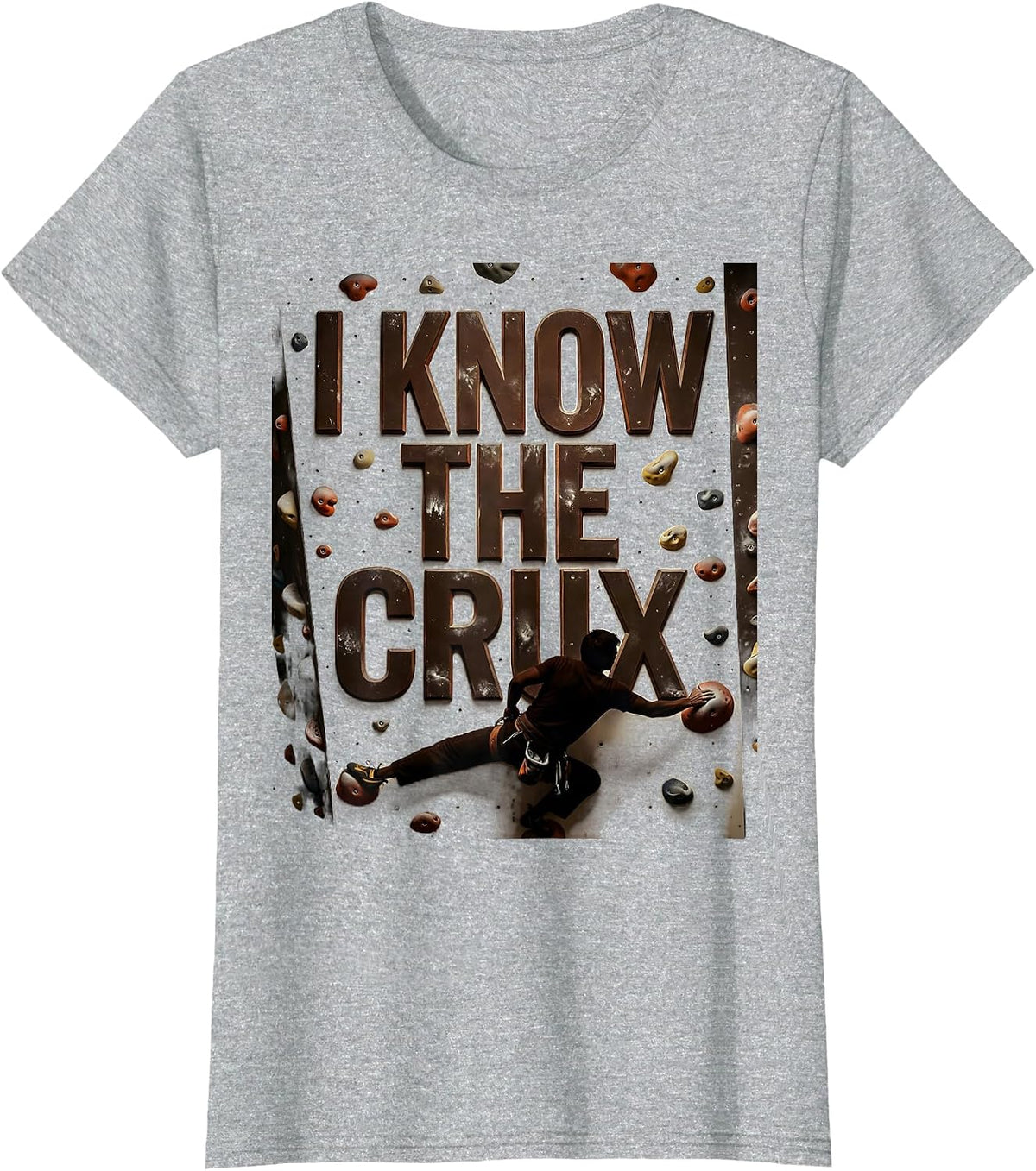Women's I Know The Crux Vintage Rock Climbing Bouldering Humor T-Shirt - Heather Grey