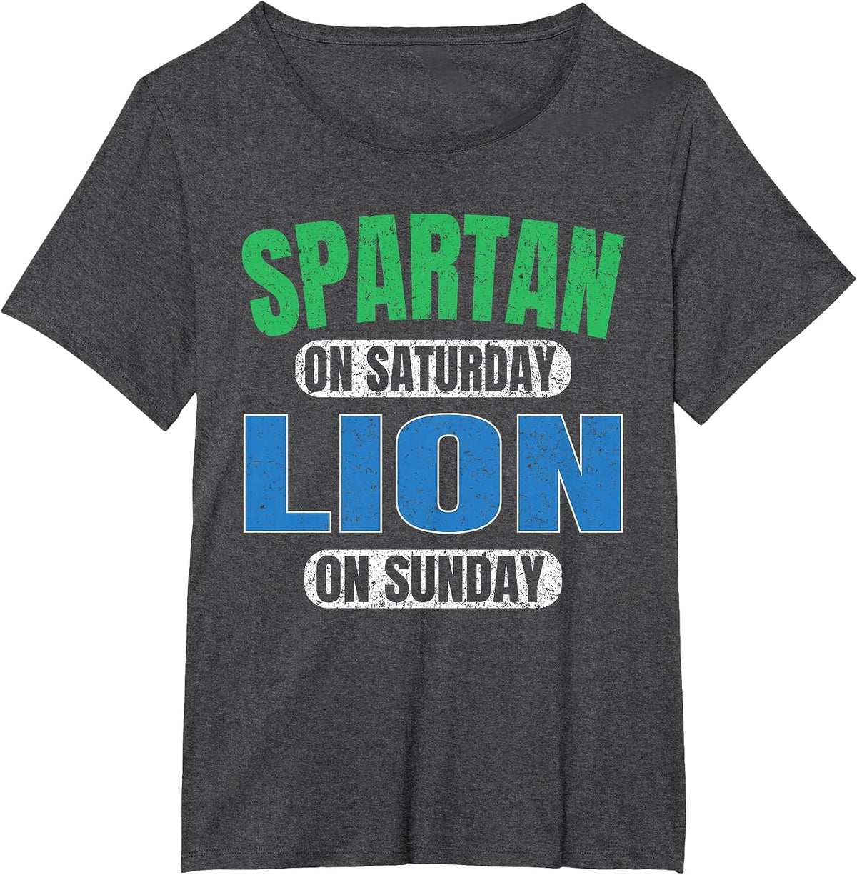 Spartan on Saturday Lion on Sunday Motivation Vintage Funny T-Shirt - Dark Heather Grey