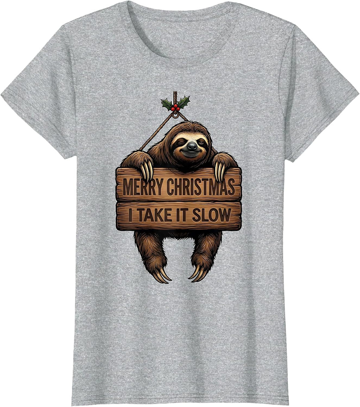 Merry Christmas, I Take It Slow Funny Sloth Lover Gift T-Shirt - Heather Grey