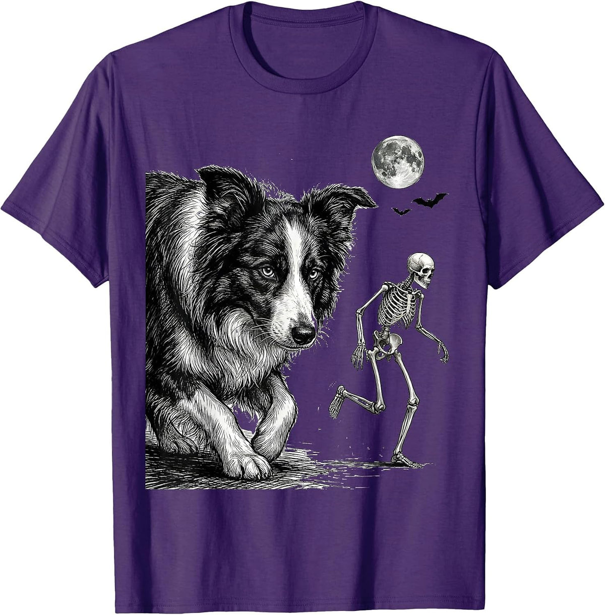 Men's Border Collie Skeleton Chase Funny Dog Mom Halloween T-Shirt - Purple