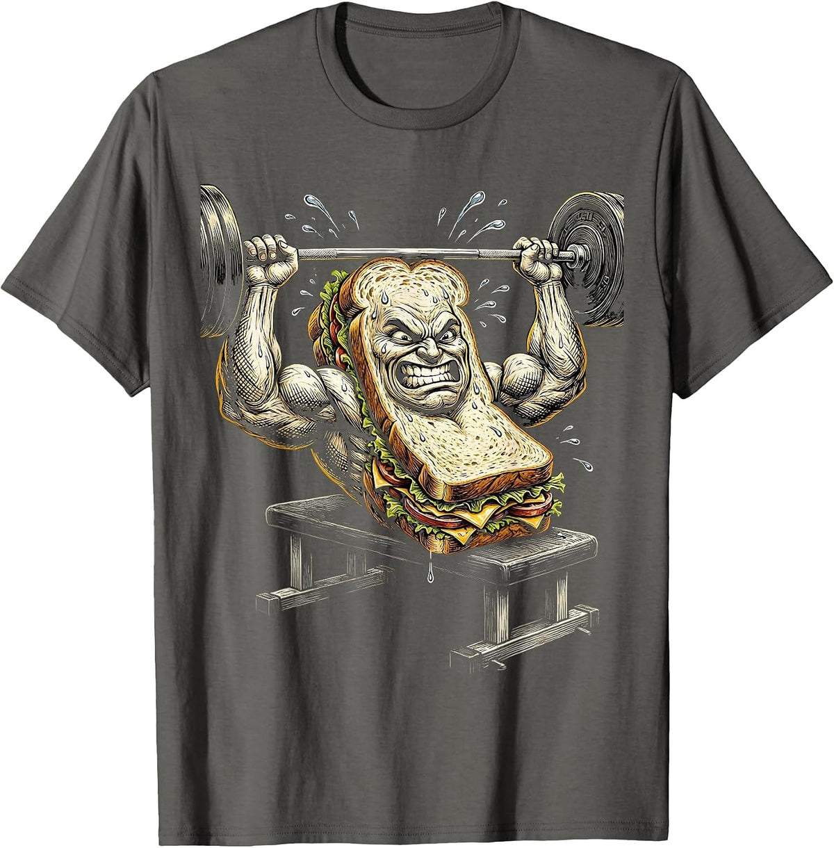 Men's Sandwich Powerlifter Funny Gym Weightlifting Tee T-Shirt - Asphalt Grey